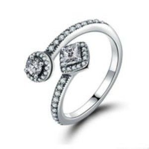 925 Silver Plated Crystal, Clear CZ Open Finger Ring